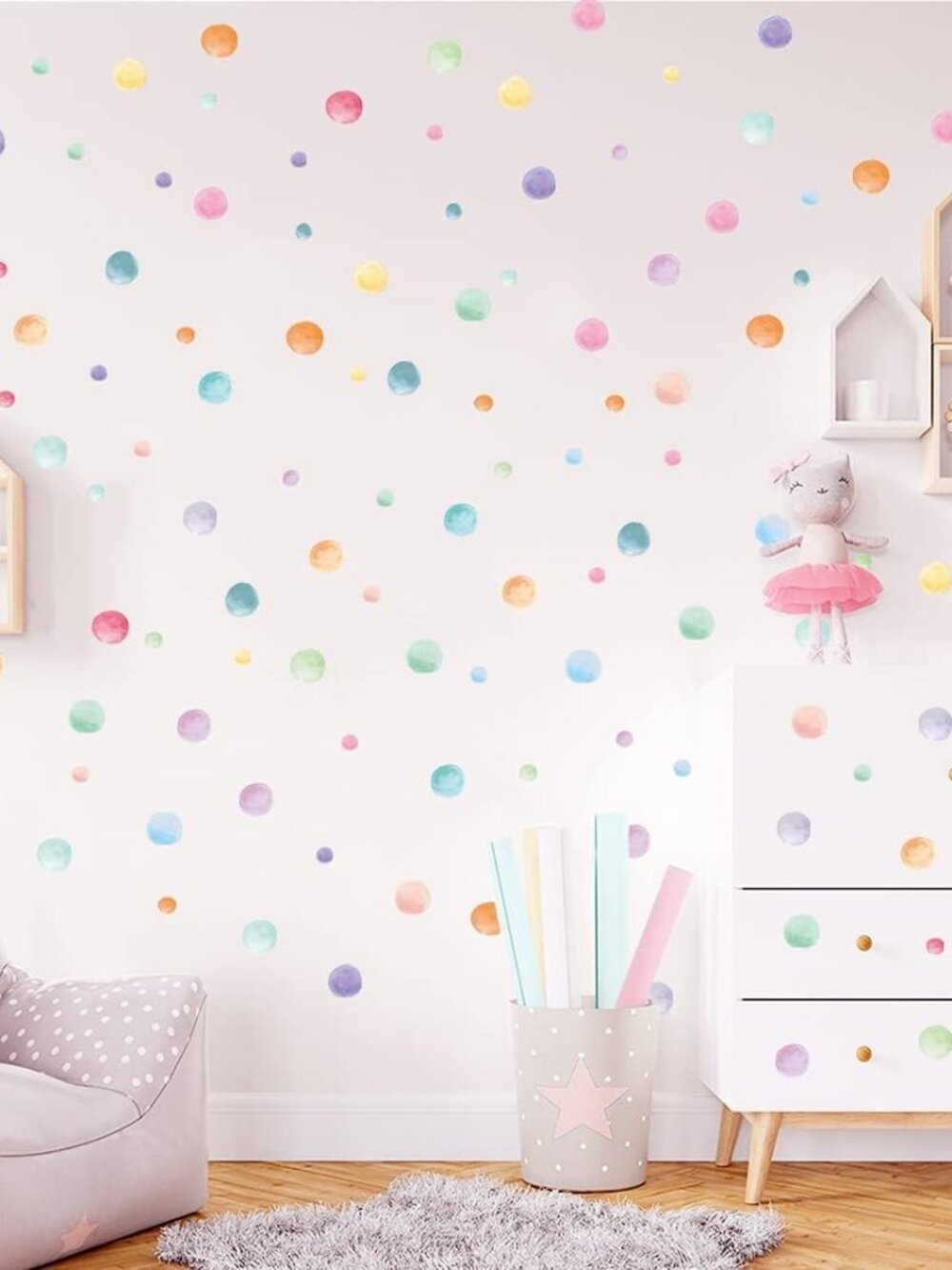 123 Pcs Pastel Polka Dots Wall Stickers, Colorful Round Wall Decal, Peel and Sti
